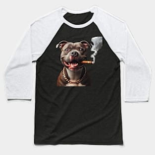 The Dog Life Brown Pitbull Cigar Baseball T-Shirt